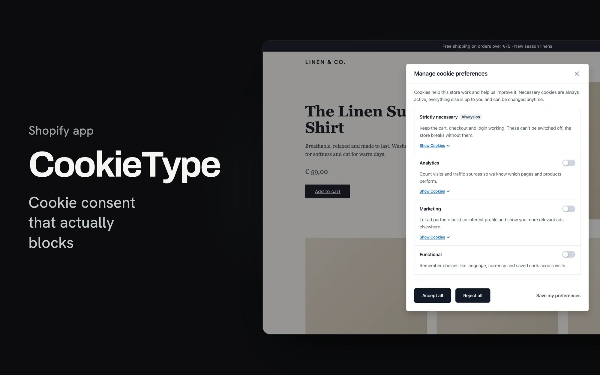 CookieType — Consent that actually blocks trackers, built for how Shopify stores are really assembled.