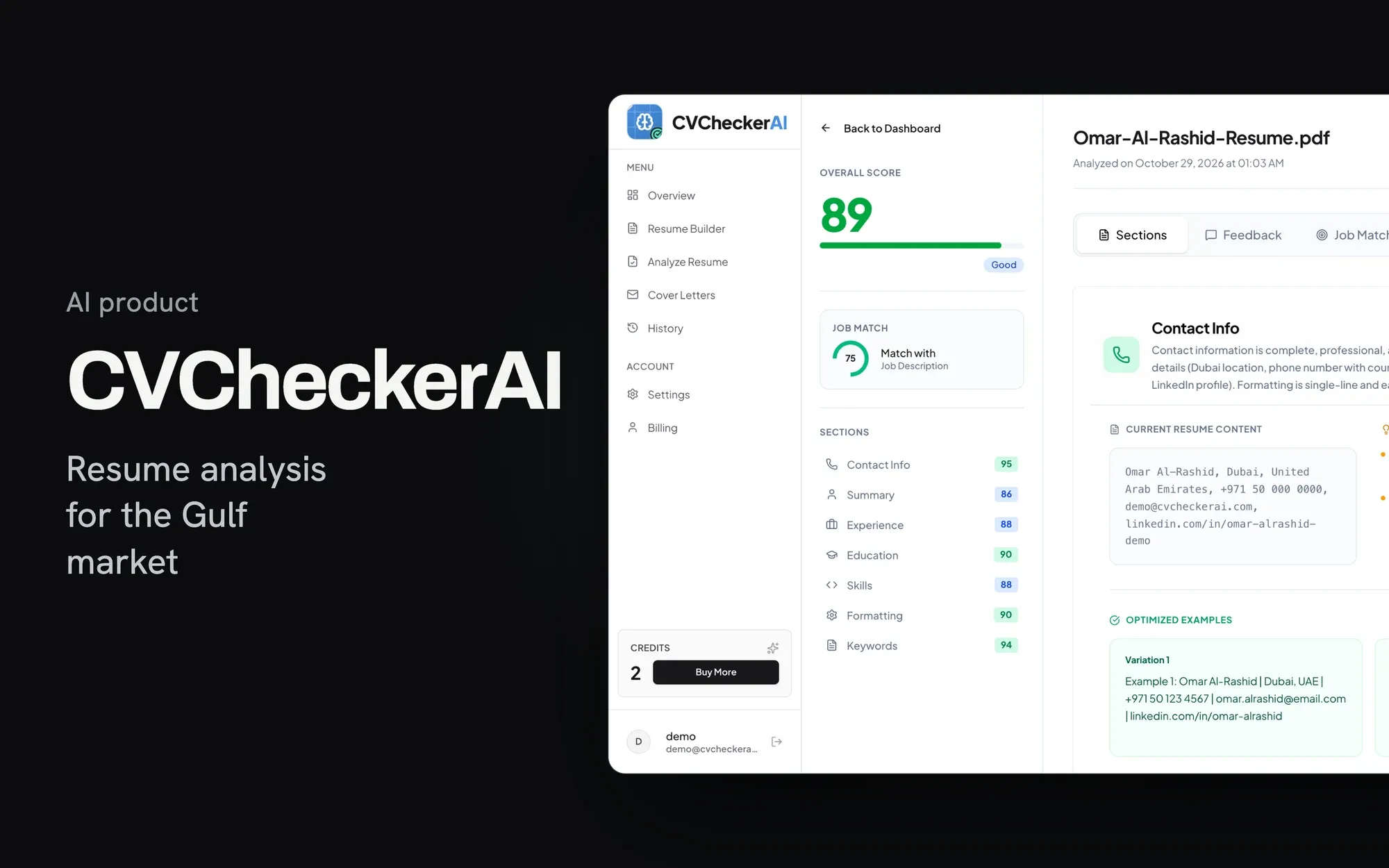 CVCheckerAI — Resume analysis tuned for how hiring actually works in the Gulf job market.
