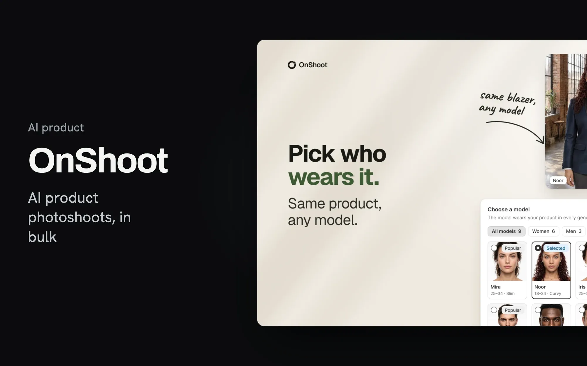 OnShoot — Studio product photography, generated in bulk from the photos a merchant already has.